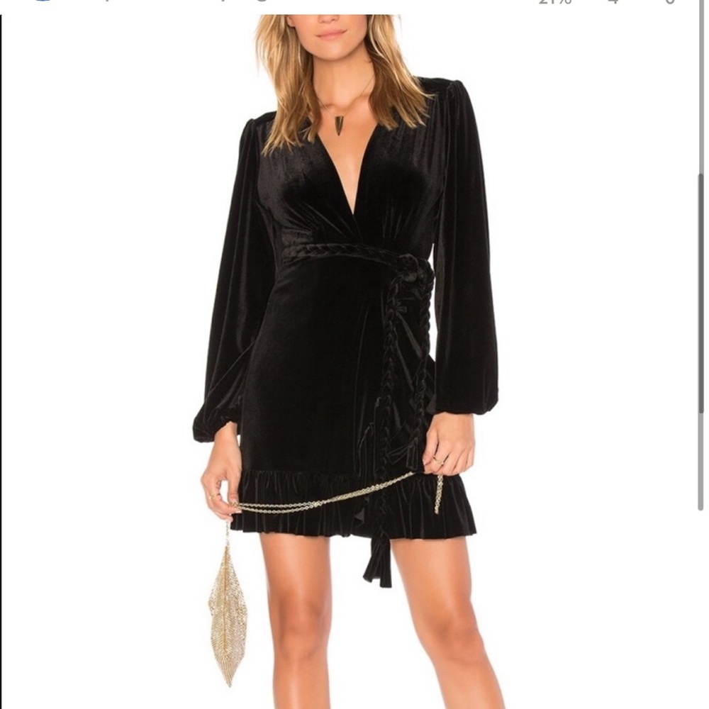 Misa‎ Los Angeles | Black Velvet Wrap dress with braided tie side